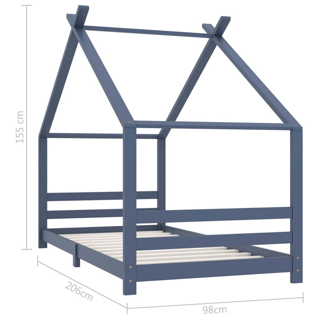 vidaXL bērnu gultas rāmis, pelēks, priedes masīvkoks, 90x200 cm cena un informācija | Bērnu gultas | 220.lv