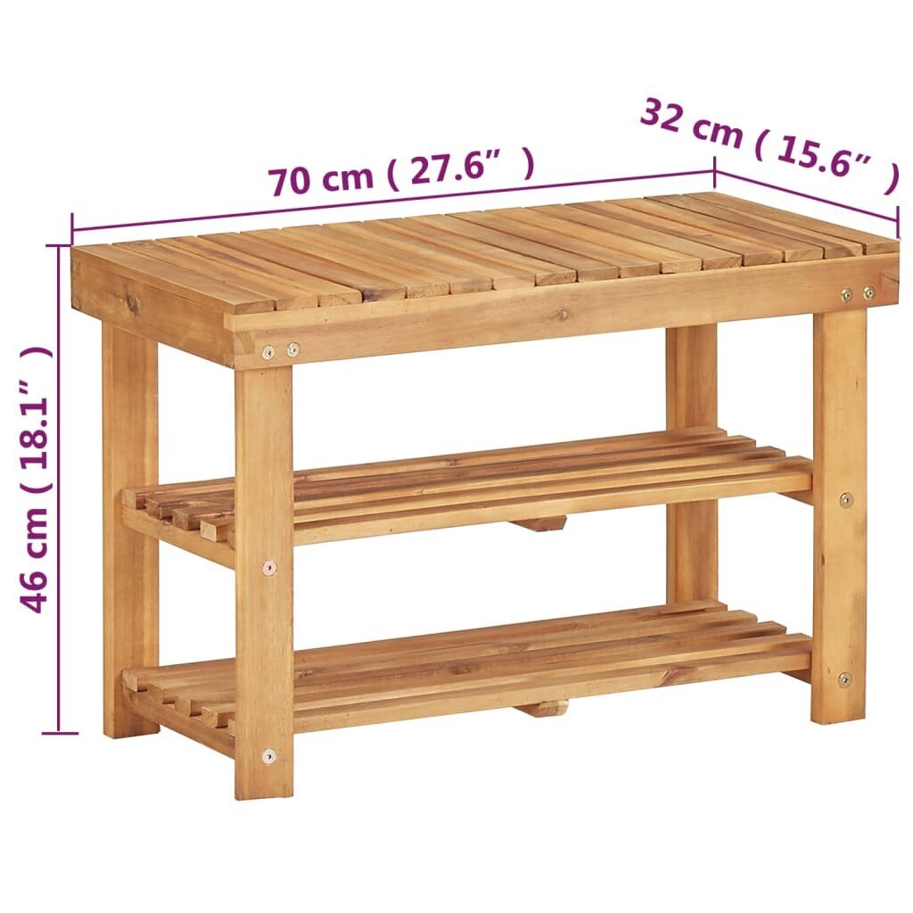 vidaXL apavu plaukts, 70x32x46 cm, akācijas masīvkoks cena un informācija | Apavu skapji, apavu plaukti, priekšnama soliņi | 220.lv