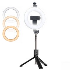 CP X2 LED 16cm Uzlādējama Selfie Lampa ar BT Pulti & Rokturi + Grīdas statīvu 20-90cm + Telefona stiprinājums cena un informācija | Apgaismojums fotografēšanai | 220.lv