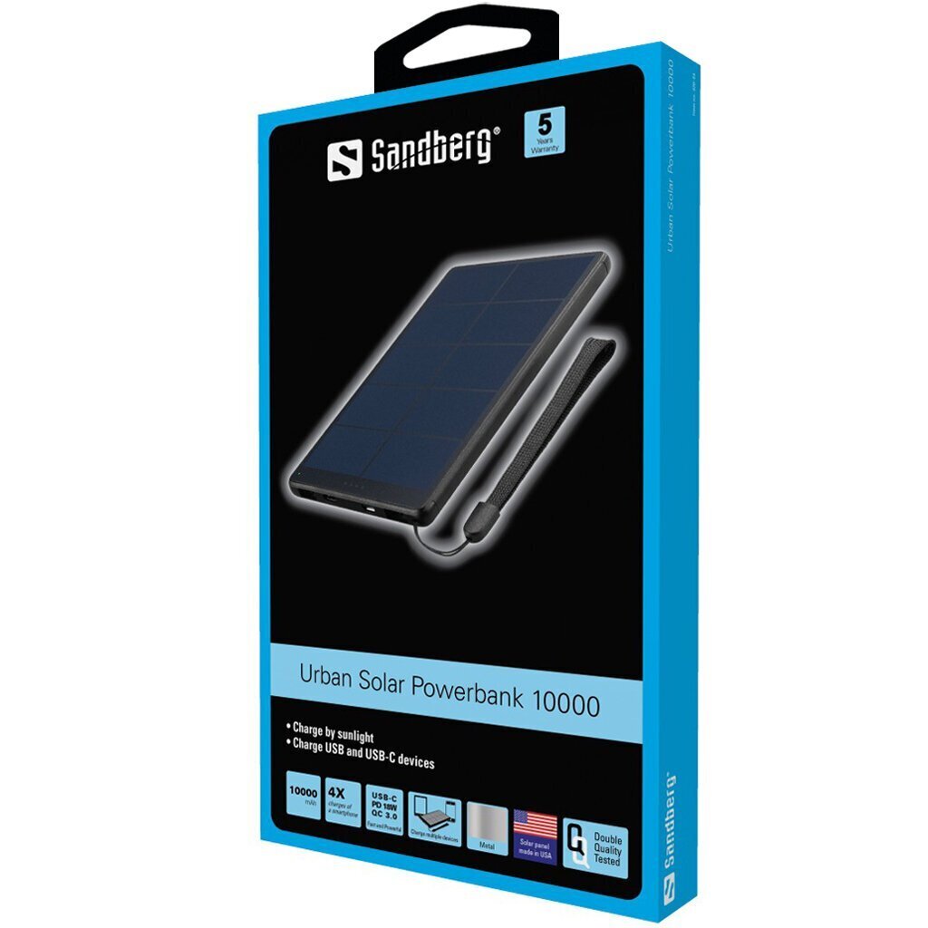 Sandberg Urban Solar Powerbank, 10000 mAh cena un informācija | Lādētāji-akumulatori (Power bank) | 220.lv