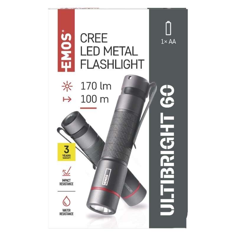 Ūdensizturīgs lukturītis Ultibright 60 CREE LED, metāla, IP65, 170 lm, 100 m cena un informācija | Lukturi | 220.lv