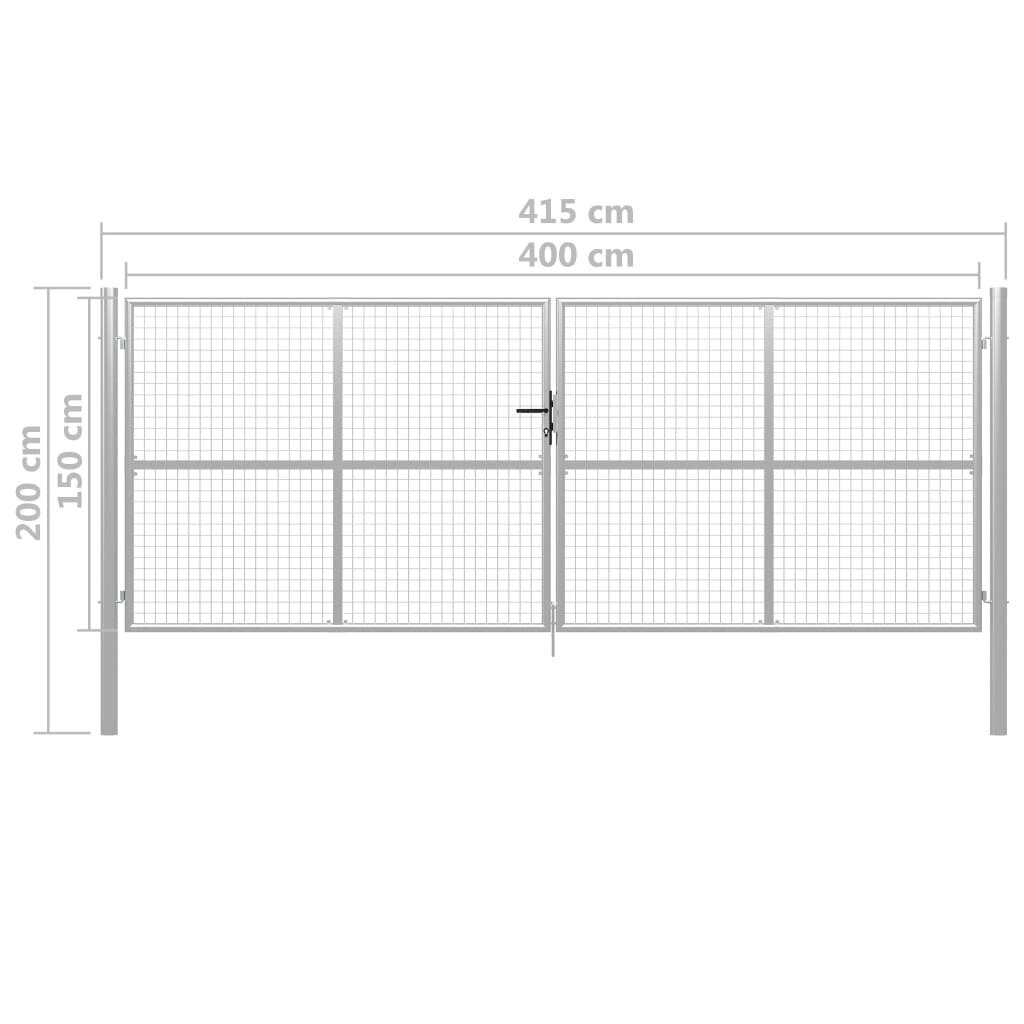 vidaXL dārza vārti, 415x200 cm, cinkots tērauds, sudraba krāsā cena un informācija | Žogi un piederumi | 220.lv