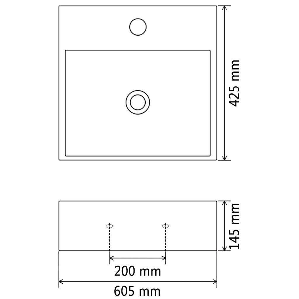 vidaXL izlietne ar krāna caurumu, 60,5x42,5x14,5 cm, melna keramika cena un informācija | Izlietnes | 220.lv