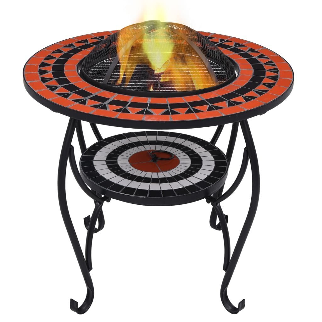 vidaXL galds ar ugunskura vietu, mozaīka, 68 cm, sarkanbrūns, balts cena un informācija | Kamīni | 220.lv