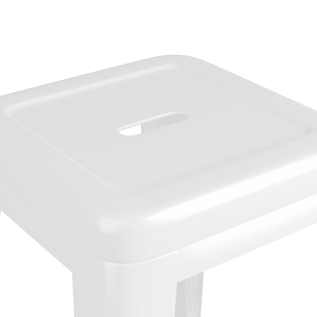vidaXL bāra krēsli, 2 gab., saliekami viens uz otra, balts metāls cena un informācija | Virtuves un ēdamistabas krēsli | 220.lv