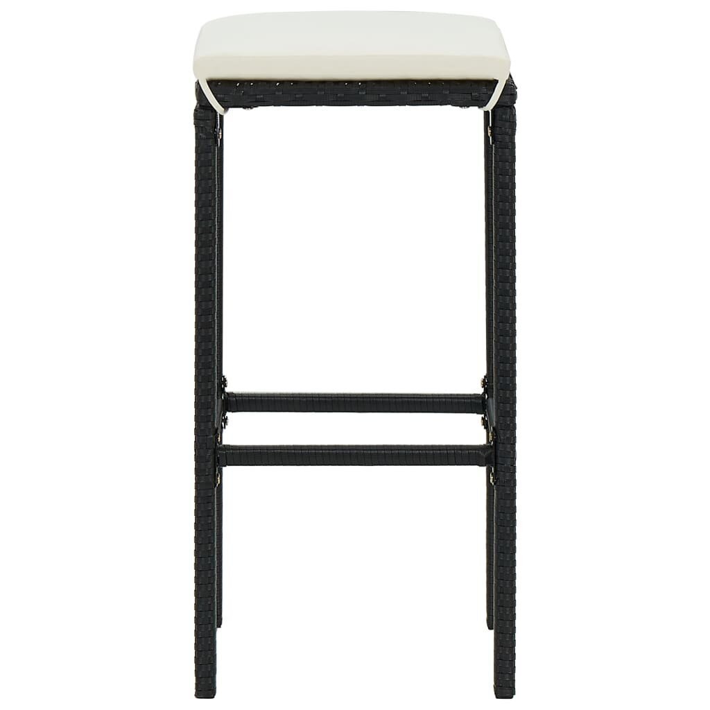 vidaXL bāra krēsli ar matračiem, 2 gab., melna PE rotangpalma cena un informācija | Virtuves un ēdamistabas krēsli | 220.lv