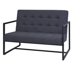 vidaXL dīvāns ar roku balstiem, divvietīgs, tērauds, tumšpelēks audums cena un informācija | Dīvāni | 220.lv