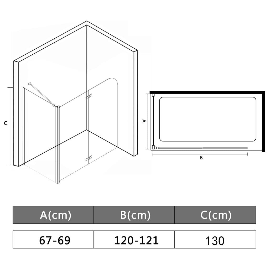 vidaXL divviru dušas kabīne, 120x68x130 cm, ESG cena un informācija | Piederumi vannām un dušas kabīnēm | 220.lv