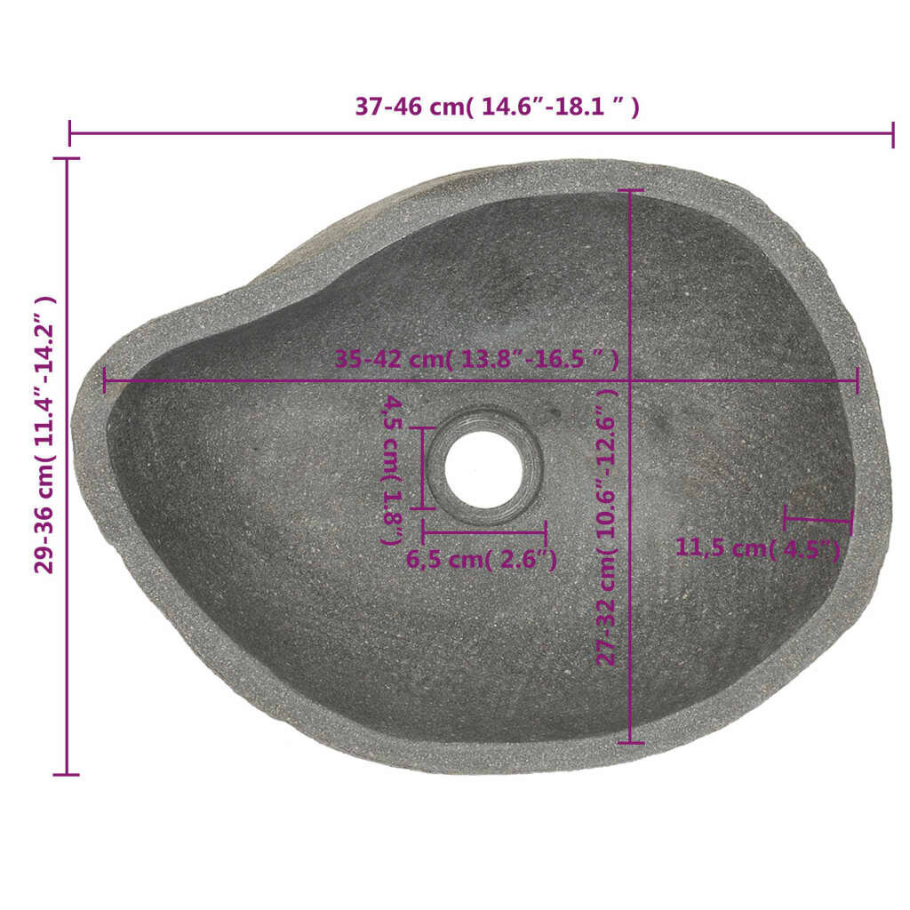 vidaXL izlietne, 38-45 cm, ovāla, upes akmens цена и информация | Virtuves izlietnes | 220.lv