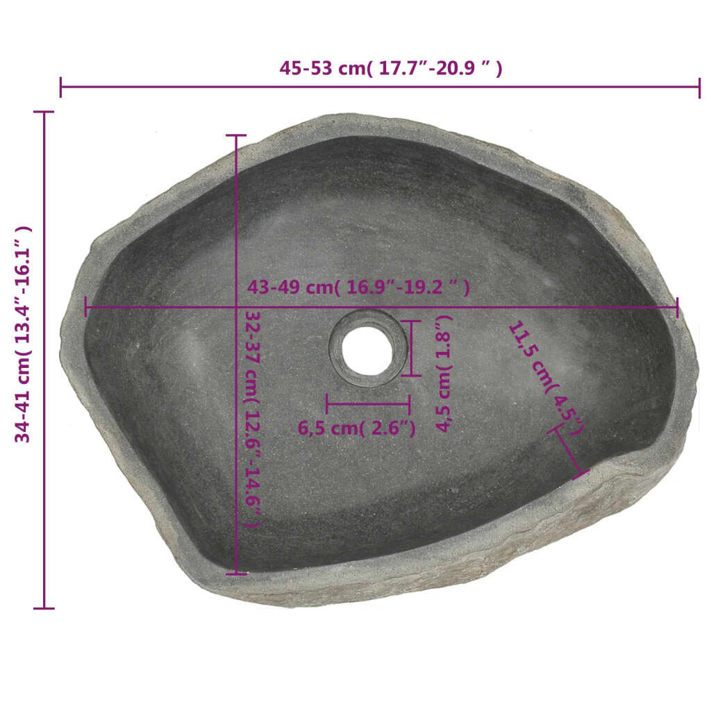 vidaXL izlietne, 46-52 cm, ovāla, upes akmens cena un informācija | Virtuves izlietnes | 220.lv
