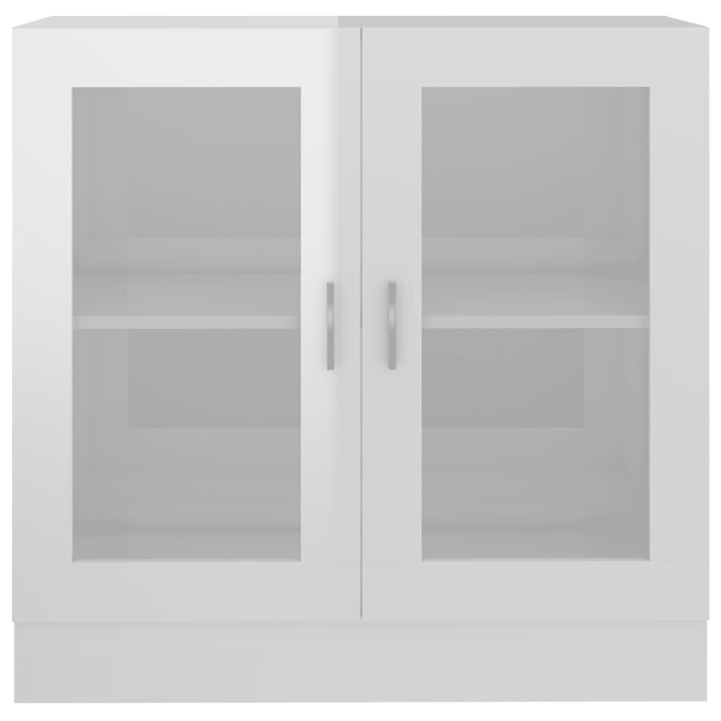 vidaXL vitrīna, spīdīgi balta, 82,5x30,5x80 cm, skaidu plāksne cena un informācija | Vitrīnas, bufetes | 220.lv