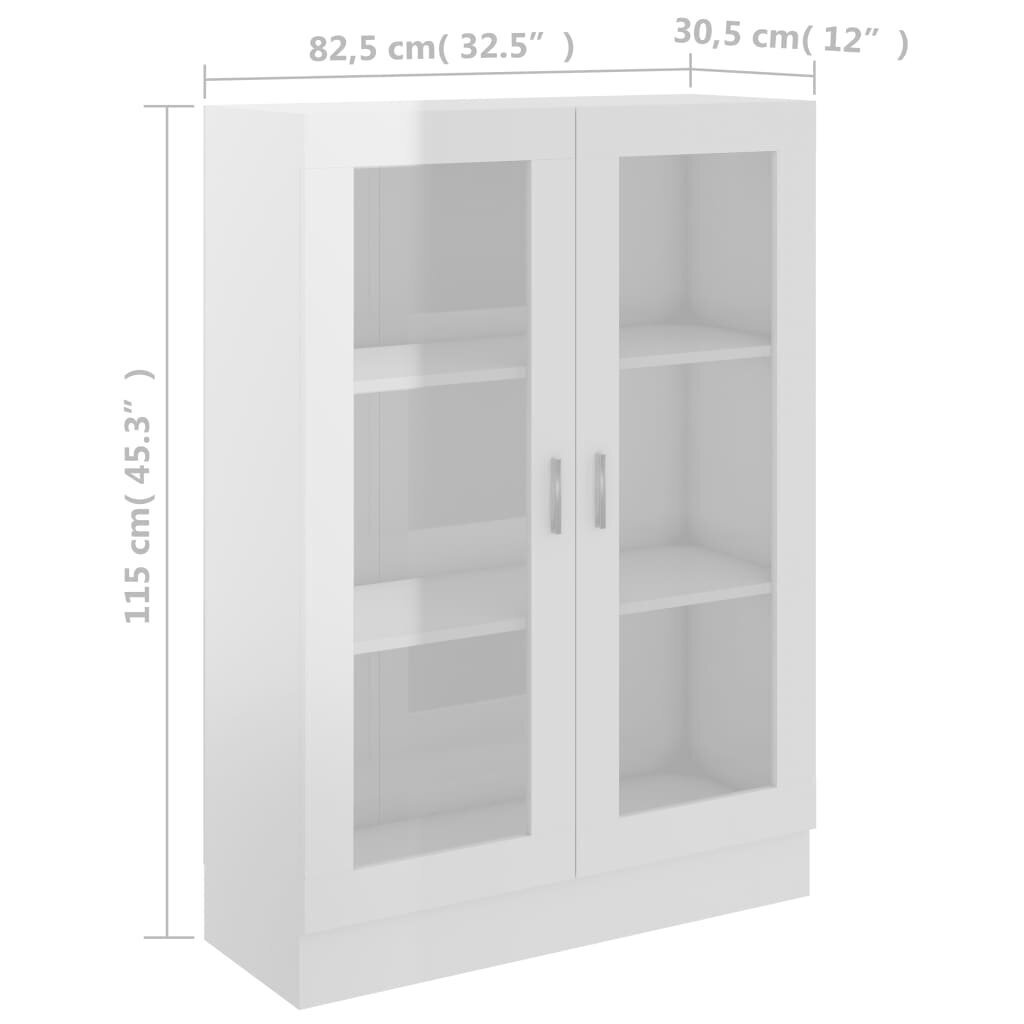 vidaXL vitrīna, spīdīgi balta, 82,5x30,5x115 cm, skaidu plāksne cena un informācija | Vitrīnas, bufetes | 220.lv