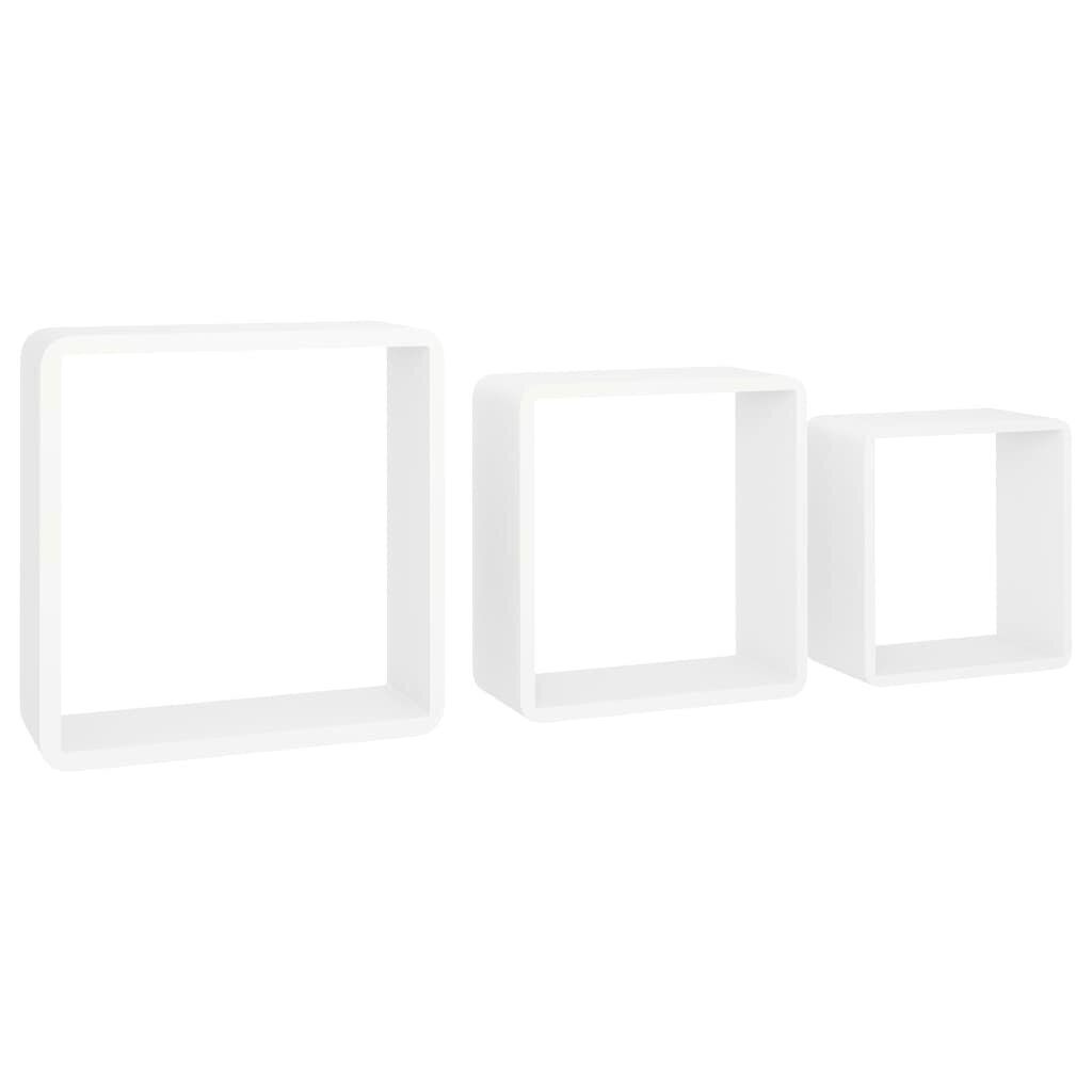 vidaXL kuba formas sienas plaukti, 3 gab., balti, MDF cena un informācija | Plaukti | 220.lv