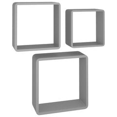 vidaXL kuba formas sienas plaukti, 3 gab., pelēki, MDF cena un informācija | Plaukti | 220.lv