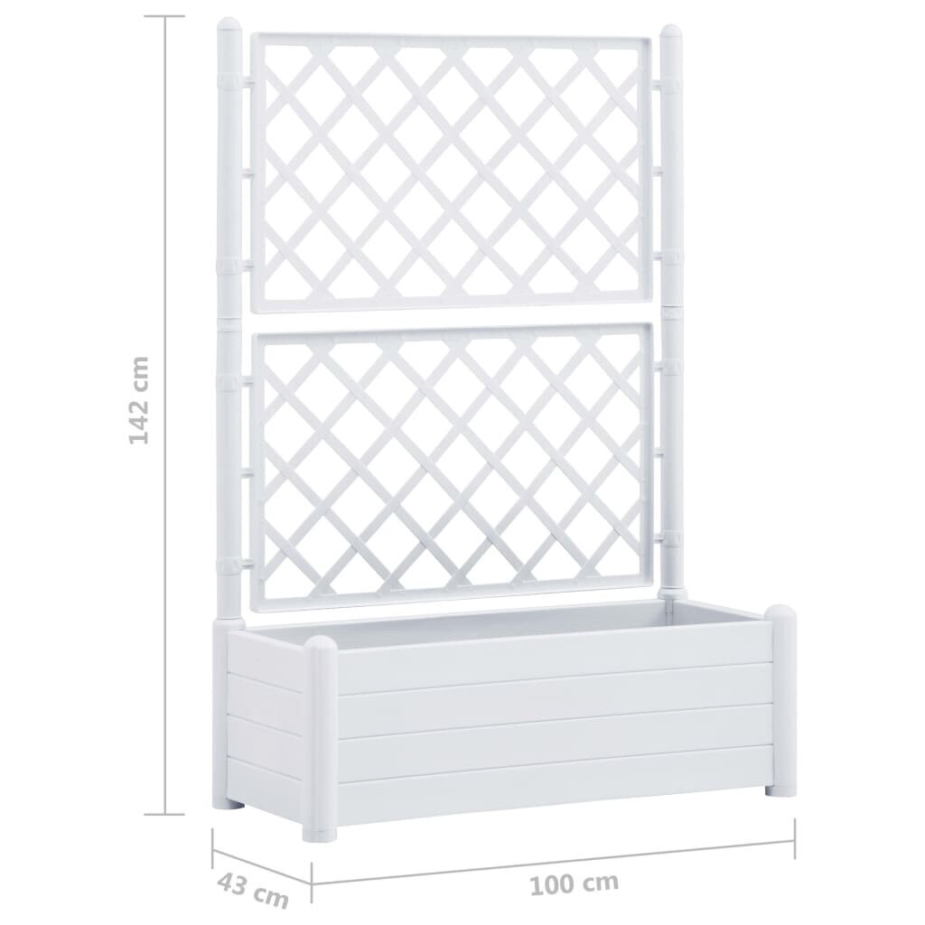 vidaXL dārza puķu kaste ar špaleru, 100x43x142 cm, balta, PP cena un informācija | Balkona kastes | 220.lv