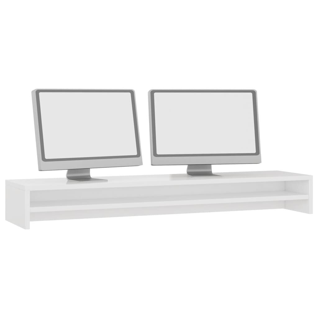 vidaXL monitora paliktnis, 100x24x13 cm, skaidu plāksne, spīdīgi balts cena un informācija | TV galdiņi | 220.lv