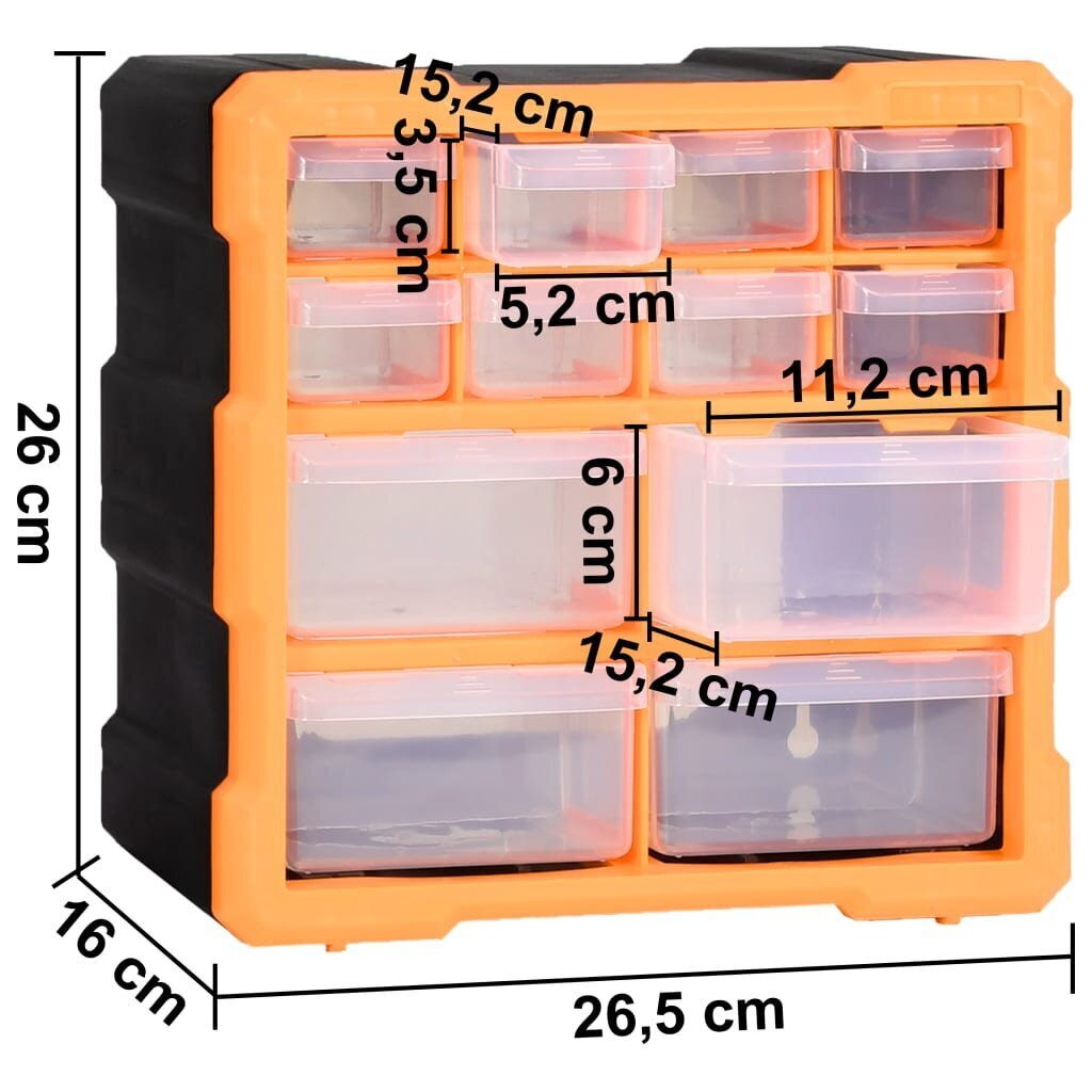 vidaXL plaukti ar 12 atvilktnēm, 2 gab., 26,5x16x26 cm цена и информация | Instrumentu kastes | 220.lv