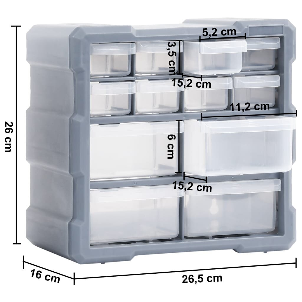 vidaXL plaukti ar 12 atvilktnēm, 2 gab., 26,5x16x26 cm cena un informācija | Instrumentu kastes | 220.lv