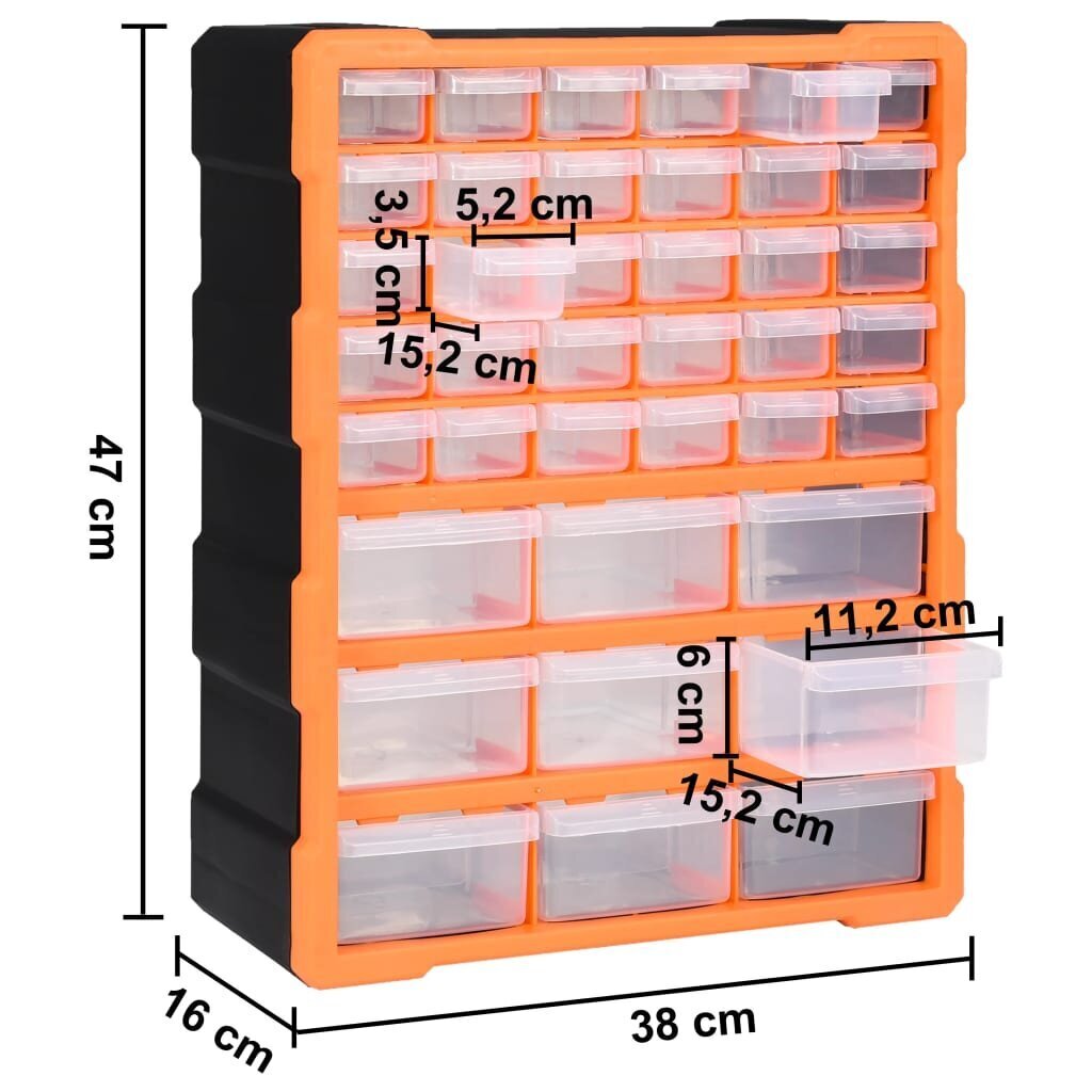 vidaXL plaukts ar 39 atvilktnēm, 38x16x47 cm цена и информация | Instrumentu kastes | 220.lv