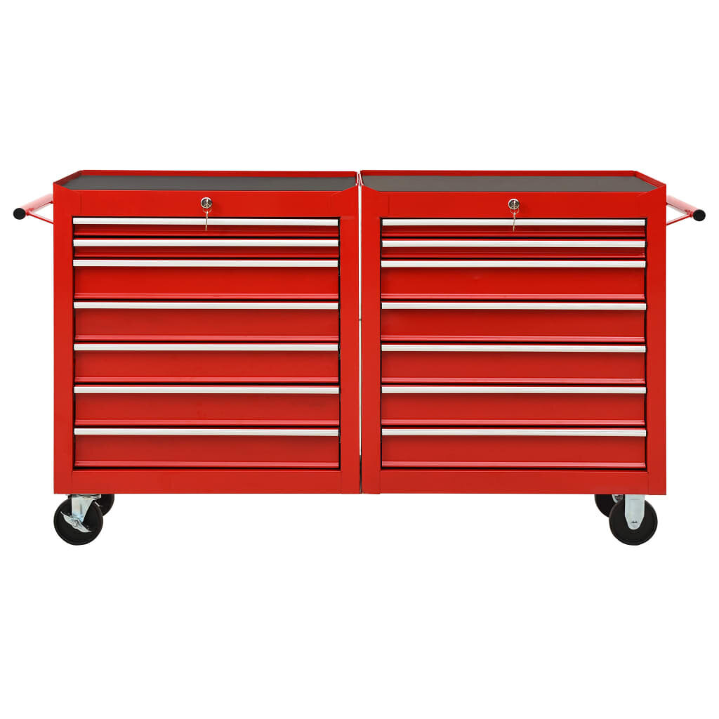 vidaXL instrumentu ratiņi ar 14 atvilktnēm, sarkans tērauds цена и информация | Instrumentu kastes | 220.lv