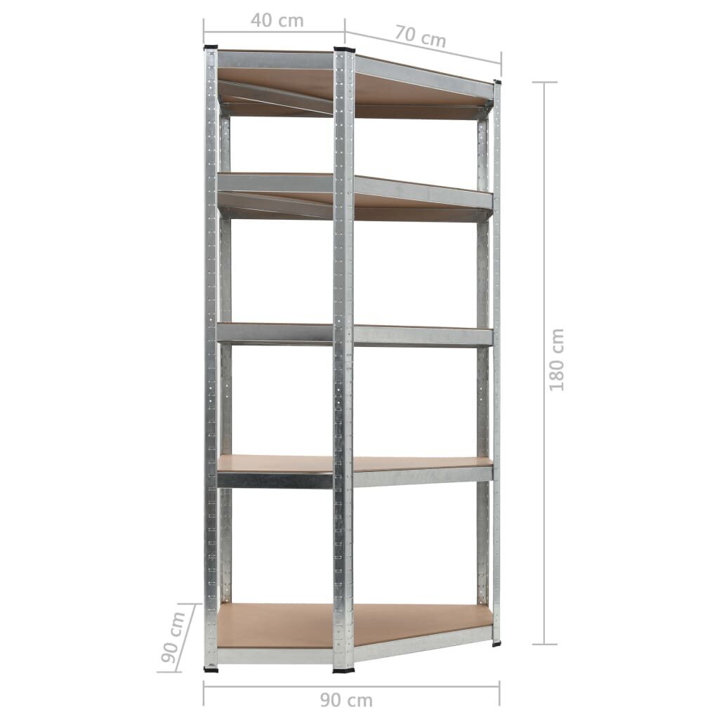 vidaXL uzglabāšanas plaukts, sudraba krāsā, 90x90x180 cm, tērauds, MDF cena un informācija | Saimniecības plaukti | 220.lv