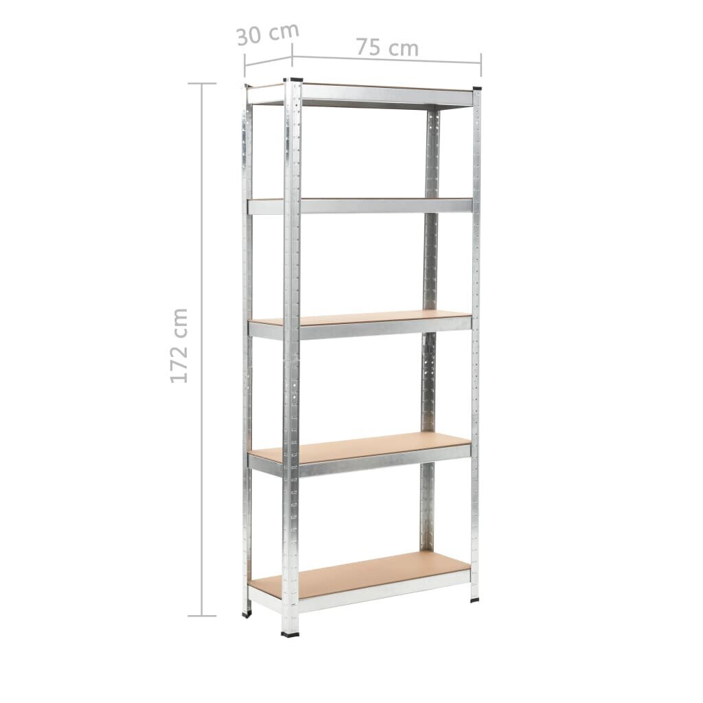 vidaXL uzglabāšanas plaukti, 3 gab., 75x30x172 cm, tērauds, MDF cena un informācija | Saimniecības plaukti | 220.lv