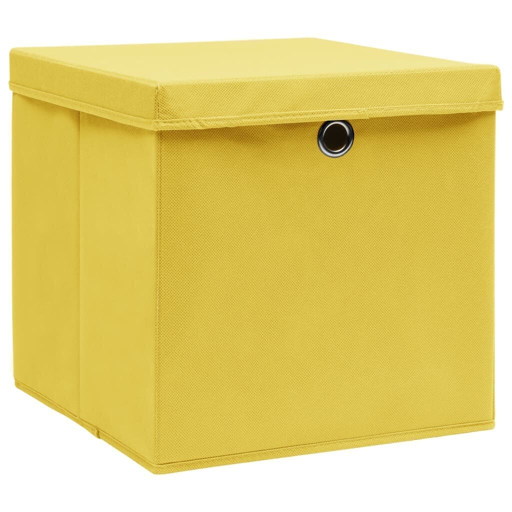 vidaXL uzglabāšanas kastes ar vāku, 10 gab., 32x32x32 cm, dzeltenas cena un informācija | Veļas grozi un mantu uzglabāšanas kastes | 220.lv