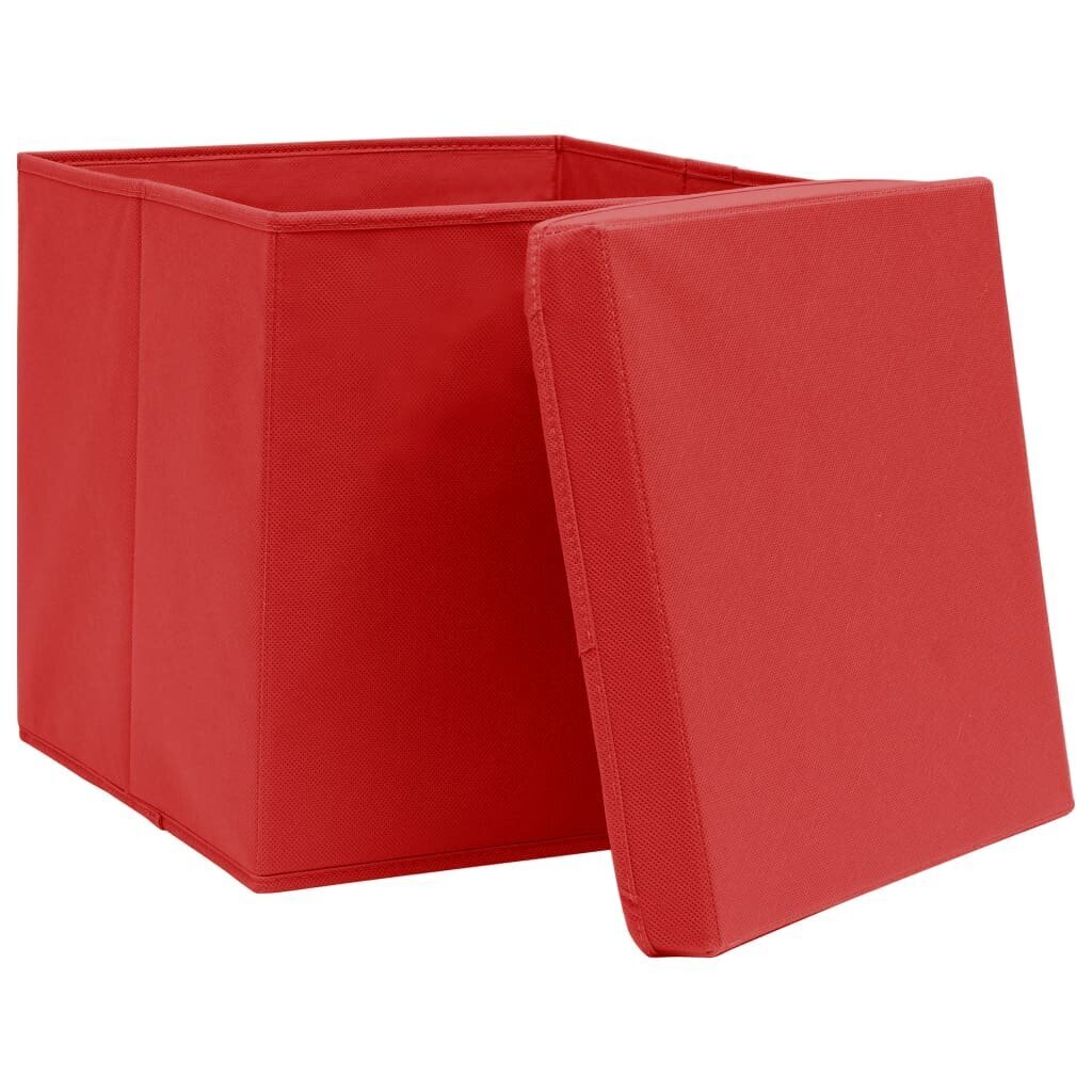 vidaXL uzglabāšanas kastes ar vāku, 10 gab., 32x32x32 cm, sarkanas cena un informācija | Veļas grozi un mantu uzglabāšanas kastes | 220.lv