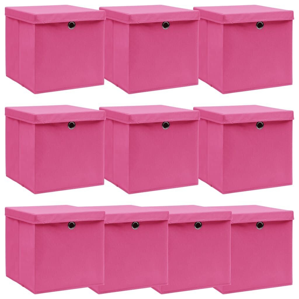 vidaXL uzglabāšanas kastes ar vāku, 10 gab., 32x32x32 cm, rozā audums cena un informācija | Veļas grozi un mantu uzglabāšanas kastes | 220.lv