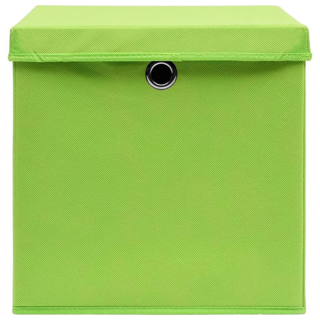 vidaXL uzglabāšanas kastes ar vāku, 10 gab., 32x32x32 cm, zaļš audums cena un informācija | Veļas grozi un mantu uzglabāšanas kastes | 220.lv