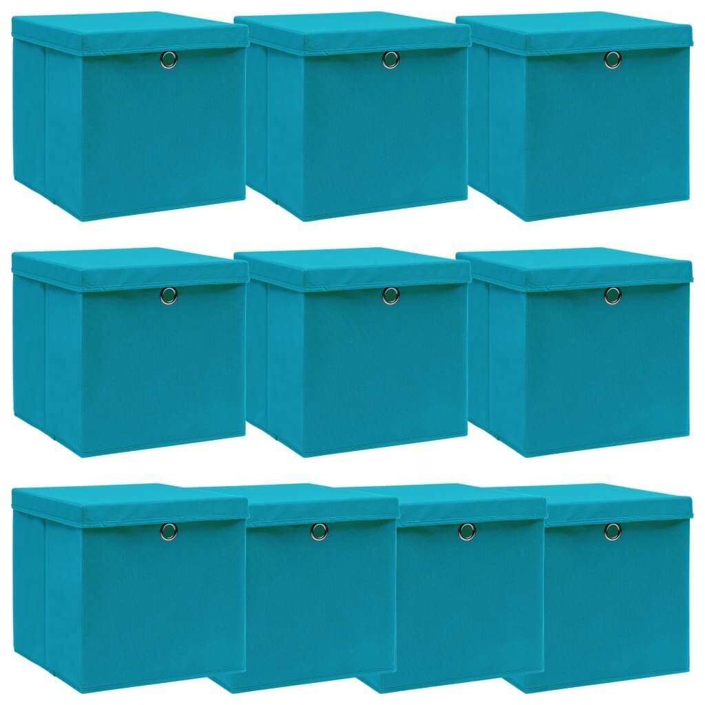 vidaXL uzglabāšanas kastes ar vāku, 10 gab., 32x32x32 cm, zilganas cena un informācija | Veļas grozi un mantu uzglabāšanas kastes | 220.lv