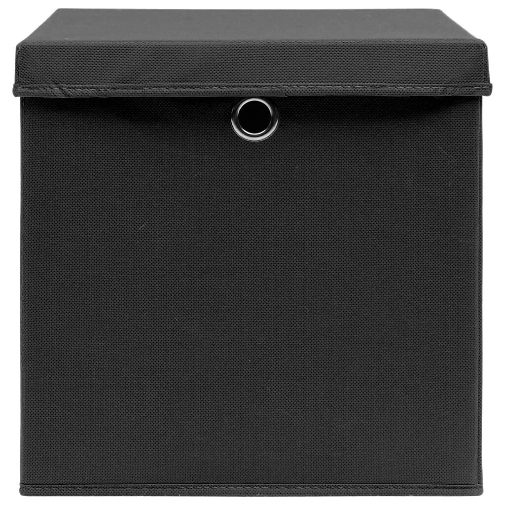 vidaXL uzglabāšanas kastes ar vāku, 4 gab., melnas, 32x32x32 cm цена и информация | Veļas grozi un mantu uzglabāšanas kastes | 220.lv