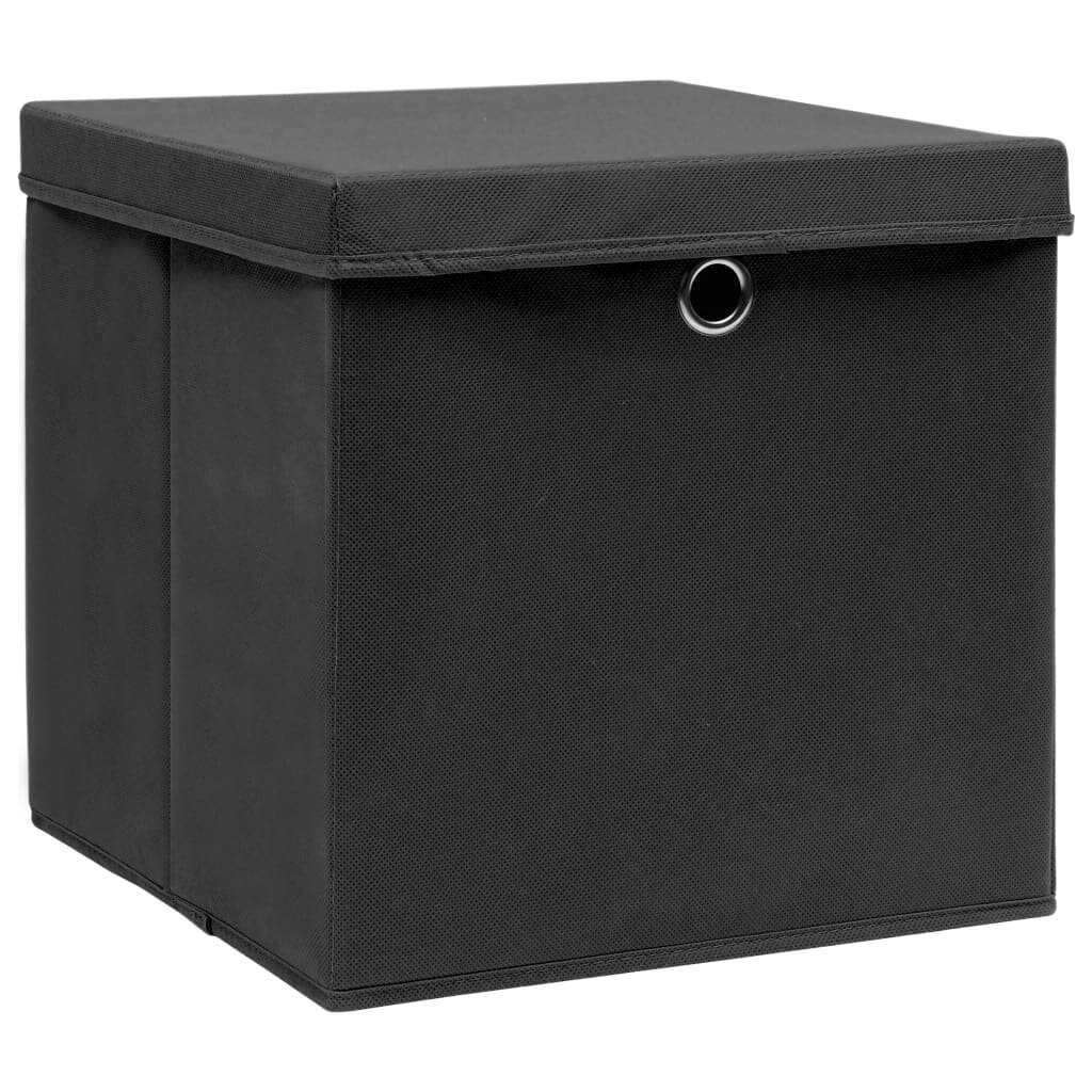 vidaXL uzglabāšanas kastes ar vāku, 4 gab., melnas, 32x32x32 cm cena un informācija | Veļas grozi un mantu uzglabāšanas kastes | 220.lv