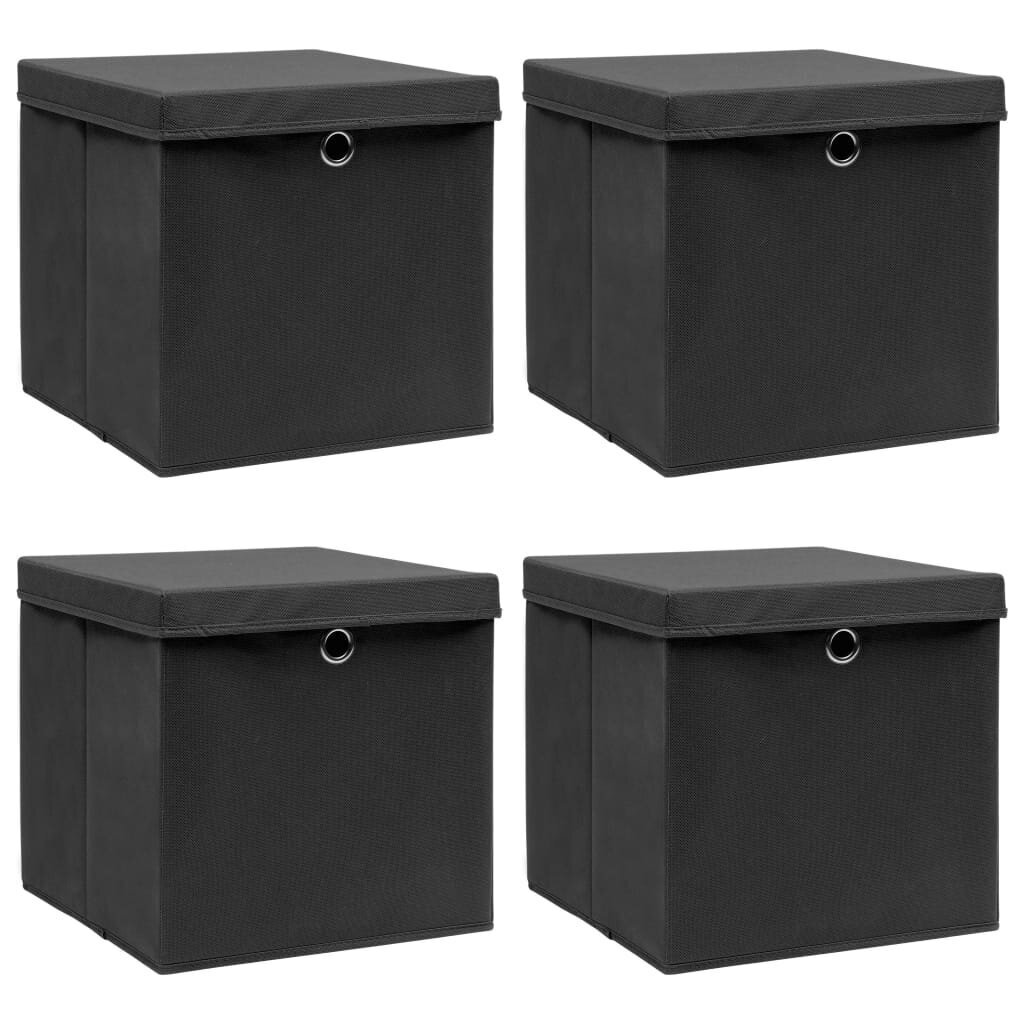 vidaXL uzglabāšanas kastes ar vāku, 4 gab., melnas, 32x32x32 cm cena un informācija | Veļas grozi un mantu uzglabāšanas kastes | 220.lv