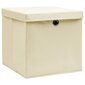 vidaXL uzglabāšanas kastes ar vāku, 4 gab., 32x32x32 cm, krēmkrāsas цена и информация | Veļas grozi un mantu uzglabāšanas kastes | 220.lv