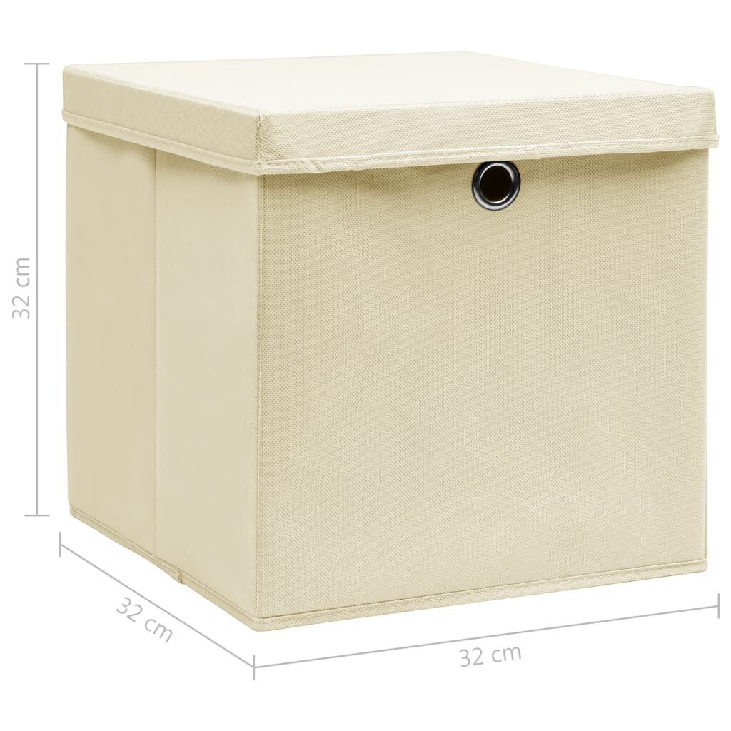 vidaXL uzglabāšanas kastes ar vāku, 4 gab., 32x32x32 cm, krēmkrāsas cena un informācija | Veļas grozi un mantu uzglabāšanas kastes | 220.lv