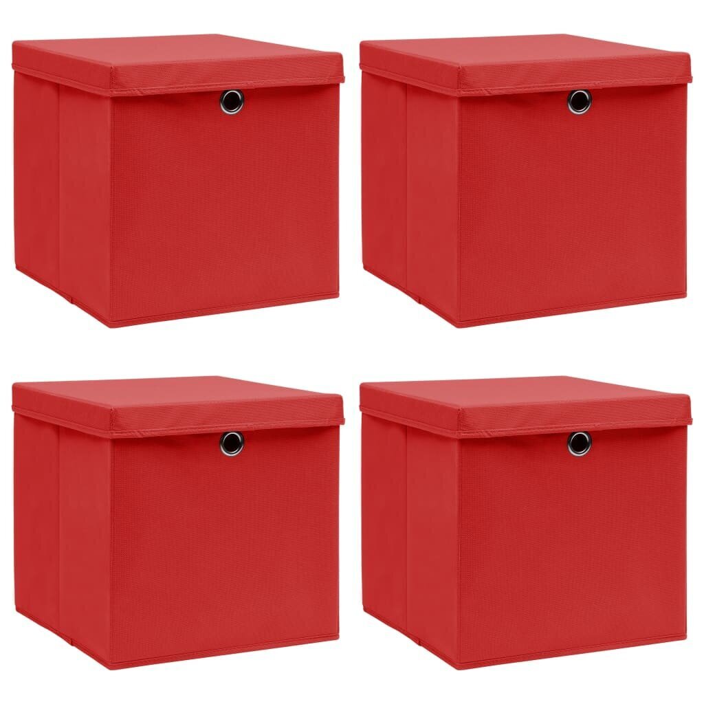 vidaXL uzglabāšanas kastes ar vāku, 4 gab., 32x32x32 cm, sarkanas cena un informācija | Veļas grozi un mantu uzglabāšanas kastes | 220.lv