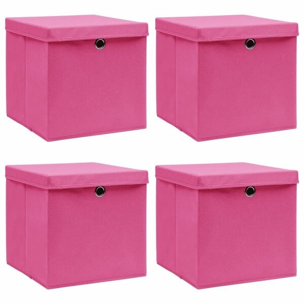 vidaXL uzglabāšanas kastes ar vāku, 4 gab., 32x32x32 cm, rozā audums cena |  220.lv