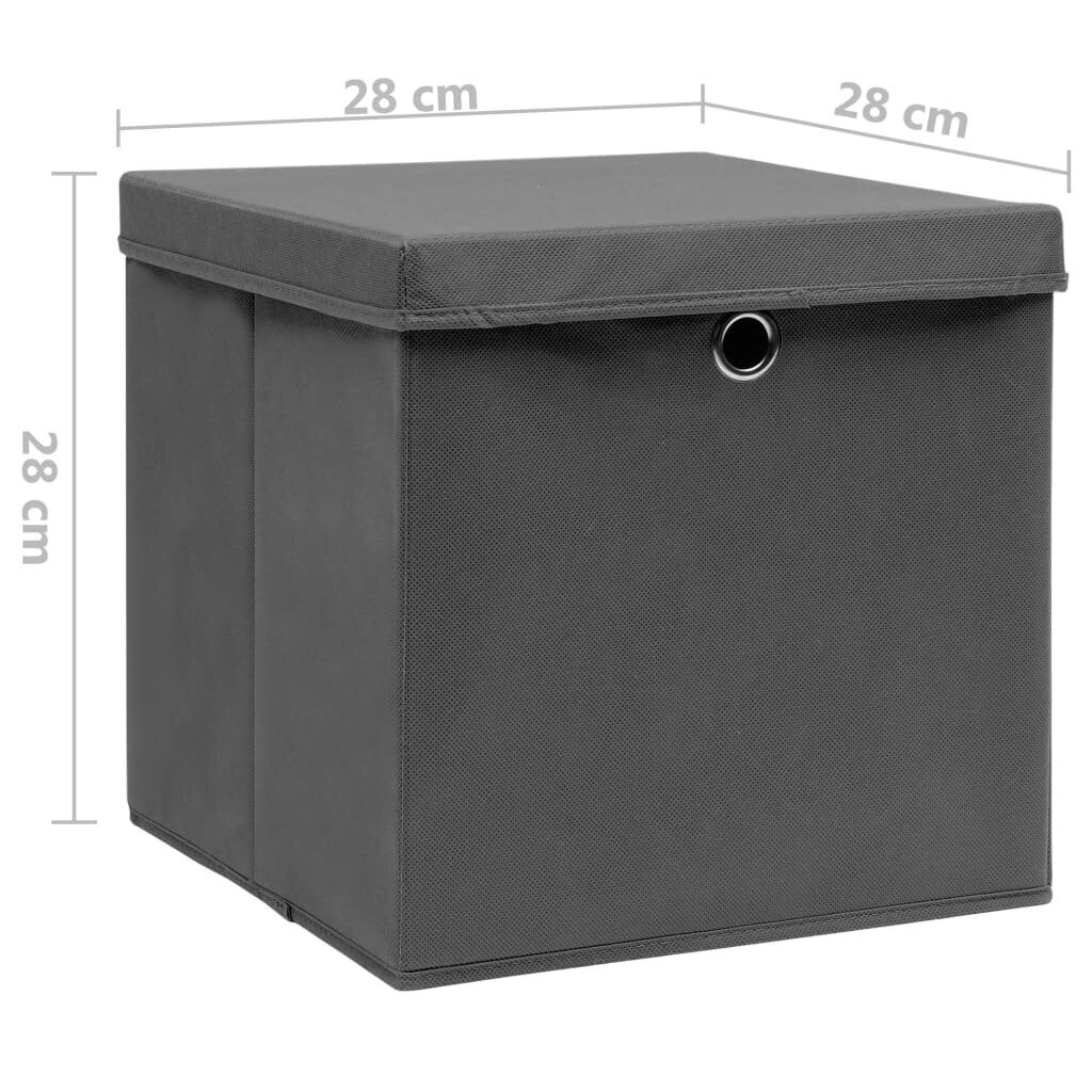 vidaXL uzglabāšanas kastes ar vāku, 4 gab., pelēkas, 28x28x28 cm cena un informācija | Veļas grozi un mantu uzglabāšanas kastes | 220.lv