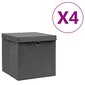 vidaXL uzglabāšanas kastes ar vāku, 4 gab., pelēkas, 28x28x28 cm cena un informācija | Veļas grozi un mantu uzglabāšanas kastes | 220.lv