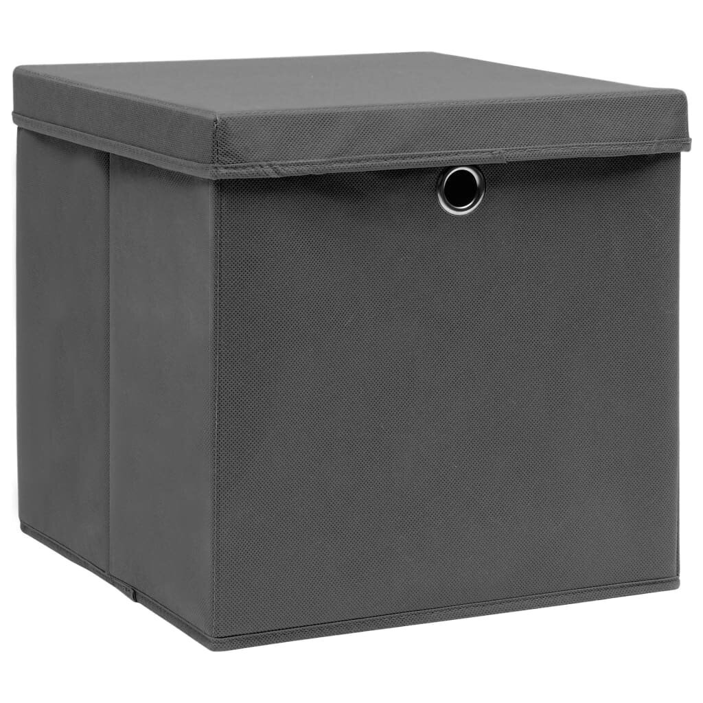 vidaXL uzglabāšanas kastes ar vāku, 10 gab., pelēkas, 28x28x28 cm cena un informācija | Veļas grozi un mantu uzglabāšanas kastes | 220.lv