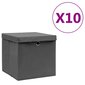 vidaXL uzglabāšanas kastes ar vāku, 10 gab., pelēkas, 28x28x28 cm cena un informācija | Veļas grozi un mantu uzglabāšanas kastes | 220.lv