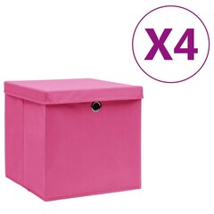 vidaXL uzglabāšanas kastes ar vāku, 4 gab., rozā, 28x28x28 cm cena un informācija | Veļas grozi un mantu uzglabāšanas kastes | 220.lv