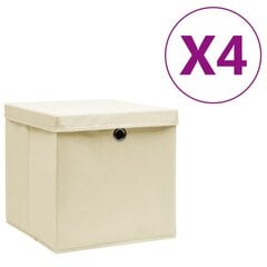 vidaXL uzglabāšanas kastes ar vāku, 4 gab., krēmkrāsas, 28x28x28 cm cena un informācija | Veļas grozi un mantu uzglabāšanas kastes | 220.lv