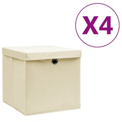 vidaXL uzglabāšanas kastes ar vāku, 4 gab., krēmkrāsas, 28x28x28 cm cena un informācija | Veļas grozi un mantu uzglabāšanas kastes | 220.lv