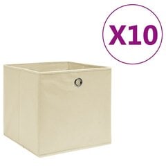 vidaXL uzglabāšanas kastes, 10 gab., 28x28x28 cm, krēmkrāsas audums cena un informācija | Veļas grozi un mantu uzglabāšanas kastes | 220.lv