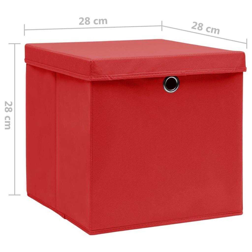 vidaXL uzglabāšanas kastes ar vāku, 4 gab., sarkanas, 28x28x28 cm cena un informācija | Veļas grozi un mantu uzglabāšanas kastes | 220.lv