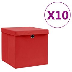 vidaXL uzglabāšanas kastes ar vāku, 10 gab., sarkanas, 28x28x28 cm cena un informācija | Veļas grozi un mantu uzglabāšanas kastes | 220.lv