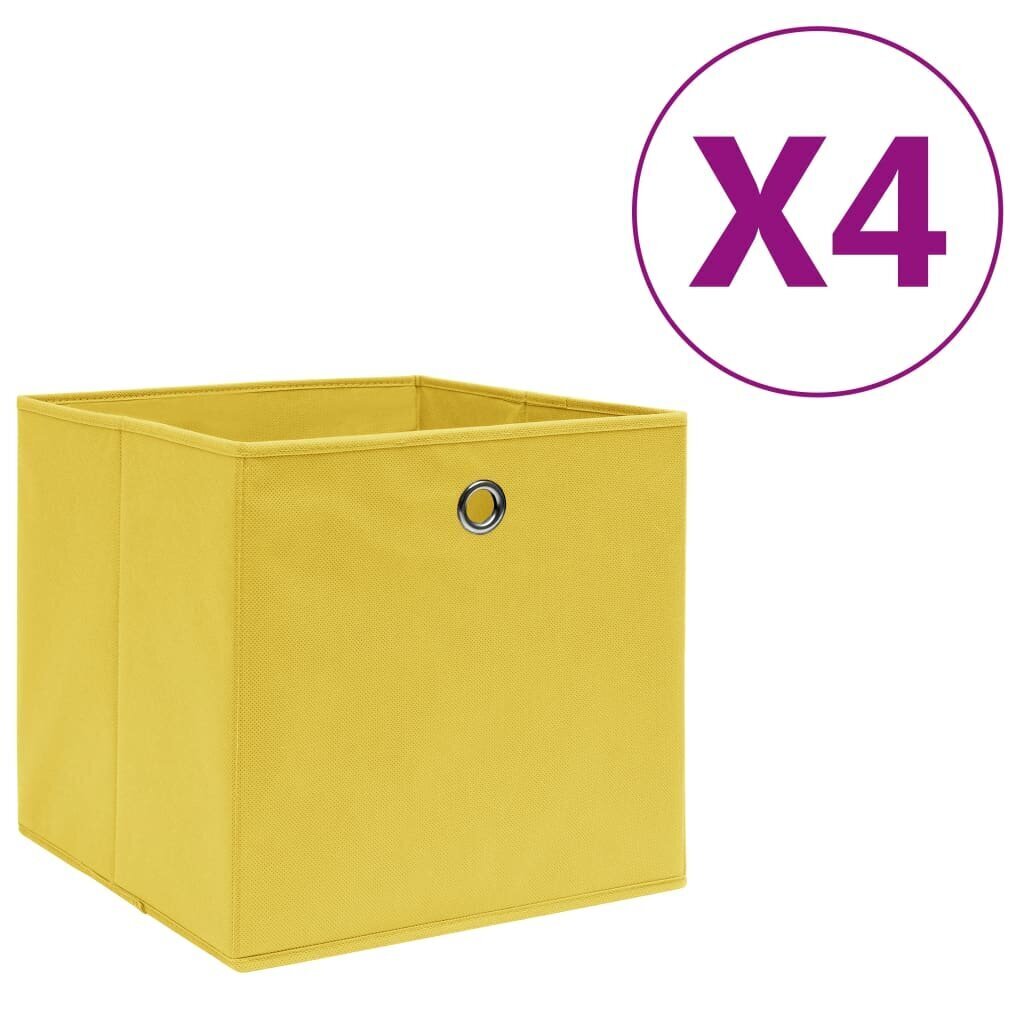 vidaXL uzglabāšanas kastes, 4 gab., 28x28x28 cm, dzeltens audums cena un informācija | Veļas grozi un mantu uzglabāšanas kastes | 220.lv