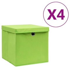 vidaXL uzglabāšanas kastes ar vāku, 4 gab., zaļas, 28x28x28 cm cena un informācija | Veļas grozi un mantu uzglabāšanas kastes | 220.lv